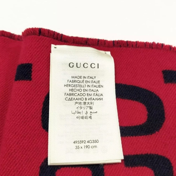 Auth Gucci GG Jacquard Navy Blue Red Wool Silk Scarf Wrap Stole On Sale Now - Picture 11 of 11